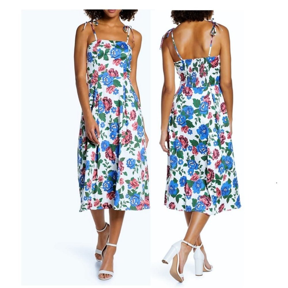 Charles Henry Cotton Midi Sundress Size M Fit & Flare Watercolor Floral $98